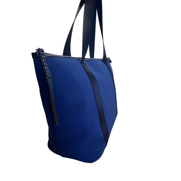 Elliot Lucca Navy Textured Lining Black Straps & Zipper Closure Tote Bag Sz L - Picture 4 of 13